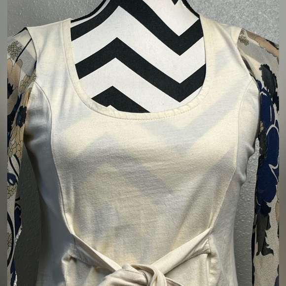 Anthropologie Odille Y2K Feminine Silk Floral Sheer Sleeves Blouse - Picture 3 of 13